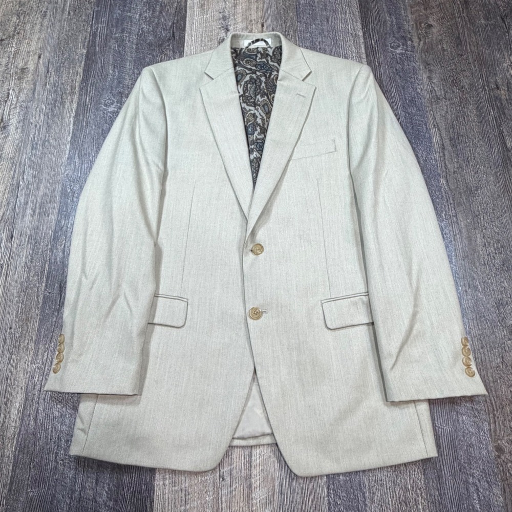 Lauren Ralph Lauren Blazer Men 40R Beige Two Button Paisley Lining Sport Coat